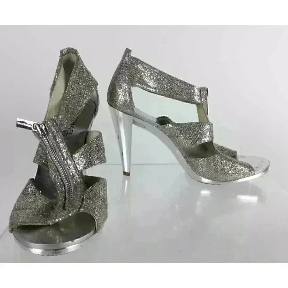 EUC Michael-Michael Kors Sparkle Sliver T Strap Sandals sz 7